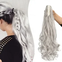 Ponytail Extension Clip in Claw 22 Inch Curly Wavy Pony Tails Clip-on Long Hairpiece Jaw for Women Dark Brown