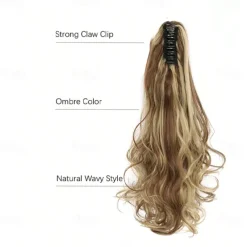 Ponytail Extension Clip in Claw 22 Inch Curly Wavy Pony Tails Clip-on Long Hairpiece Jaw for Women Dark Brown