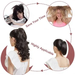 Ponytail Extension Clip in Claw 22 Inch Curly Wavy Pony Tails Clip-on Long Hairpiece Jaw for Women Dark Brown