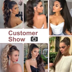 Ponytail Extension Clip in Claw 22 Inch Curly Wavy Pony Tails Clip-on Long Hairpiece Jaw for Women Dark Brown