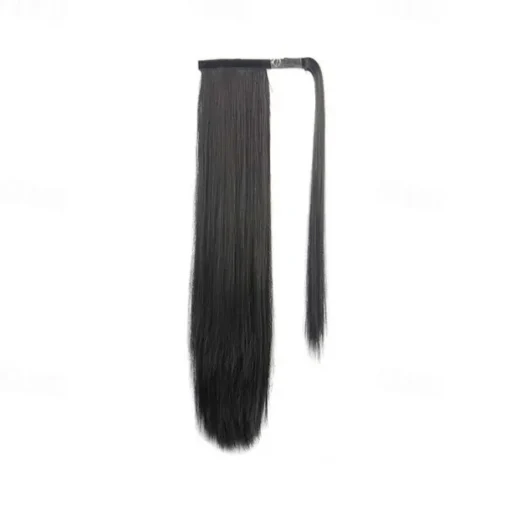 ponytail extensions real human hair clip in 16 inches 65g jet black color straight drawstring warp around ponytail hair piece remy human hair for women