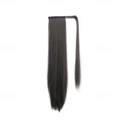 ponytail extensions real human hair clip in 16 inches 65g jet black color straight drawstring warp around ponytail hair piece remy human hair for women