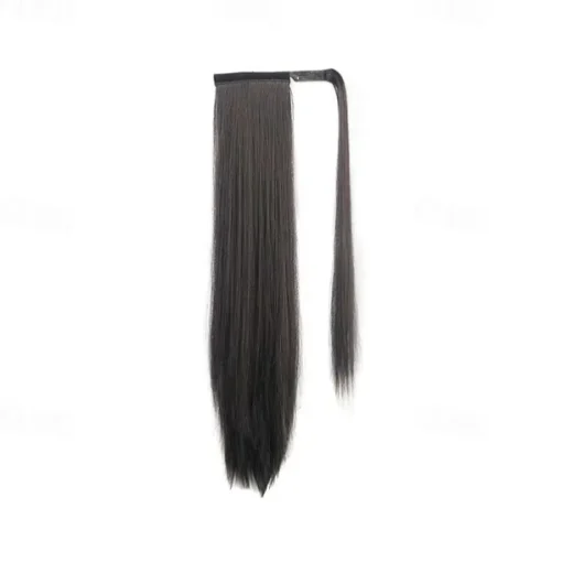 ponytail extensions real human hair clip in 16 inches 65g jet black color straight drawstring warp around ponytail hair piece remy human hair for women