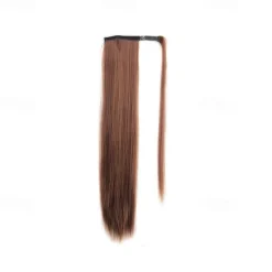 ponytail extensions real human hair clip in 16 inches 65g jet black color straight drawstring warp around ponytail hair piece remy human hair for women