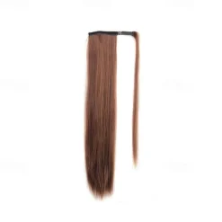 ponytail extensions real human hair clip in 16 inches 65g jet black color straight drawstring warp around ponytail hair piece remy human hair for women