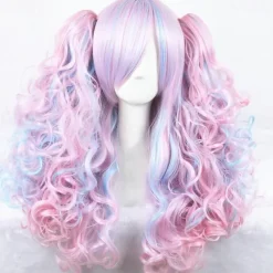 Ponytail Wig Cosplay Costume Wig Cosplay Wig Lolita Curly Cosplay With 2 Ponytails Wig Long Rainbow Synthetic Hair 27 inch Women's Anime Cosplay Comfortable Mixed Color Halloween Wig