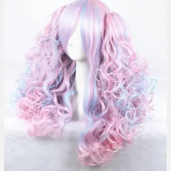 Ponytail Wig Cosplay Costume Wig Cosplay Wig Lolita Curly Cosplay With 2 Ponytails Wig Long Rainbow Synthetic Hair 27 inch Women's Anime Cosplay Comfortable Mixed Color Halloween Wig