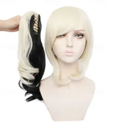Ponytail Wig Harley Quinn Cosplay Wigs Women's With 2 Ponytails 12 inch Heat Resistant Fiber Curly Multi-color Adults' Anime Wig Halloween Wigs