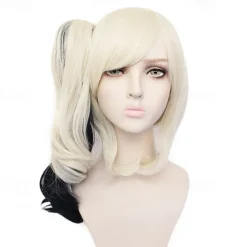 Ponytail Wig Harley Quinn Cosplay Wigs Women's With 2 Ponytails 12 inch Heat Resistant Fiber Curly Multi-color Adults' Anime Wig Halloween Wigs