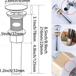 Pop Up Drain Stoper with Overflow SUS Stainless Steel Bathroom Vanity Sink Drain Lavatory Basin Sink Drain Chrome Finished