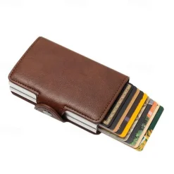 Pop Up RFID Credit Card Holder Wallet Credit Card Holders PU Leather Blocking Rfid Wallet Men Id Card Holder Aluminum Card Case Purse