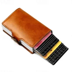 Pop Up RFID Credit Card Holder Wallet Credit Card Holders PU Leather Blocking Rfid Wallet Men Id Card Holder Aluminum Card Case Purse