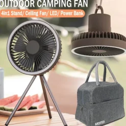 Portable Camping Fan – Rechargeable Battery Operated USB Fan with LED Light and Hook for Tent, Outdoor, Emergency Use