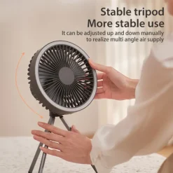 Portable Camping Fan – Rechargeable Battery Operated USB Fan with LED Light and Hook for Tent, Outdoor, Emergency Use