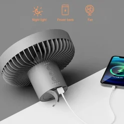 Portable Camping Fan – Rechargeable Battery Operated USB Fan with LED Light and Hook for Tent, Outdoor, Emergency Use