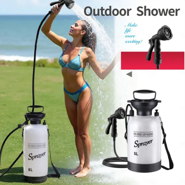 Portable Camping Shower, 10 Spray Modes, Insulated Pressure Sprayer, Warm Water Outdoor Shower for Hiking, Beach, Pet Washing