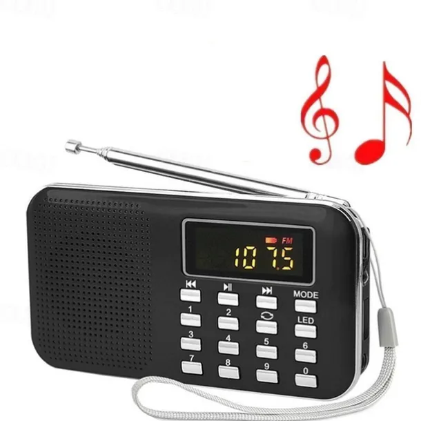 Portable Digital AM FM Radio Media Speaker MP3 Music Player Support TF Card / USB Disk with LED Screen Display and Emergency Flashlight Function