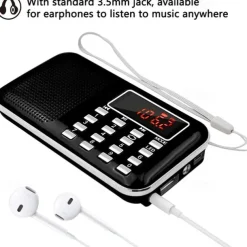 Portable Digital AM FM Radio Media Speaker MP3 Music Player Support TF Card / USB Disk with LED Screen Display and Emergency Flashlight Function