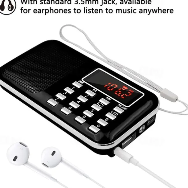 Portable Digital AM FM Radio Media Speaker MP3 Music Player Support TF Card / USB Disk with LED Screen Display and Emergency Flashlight Function