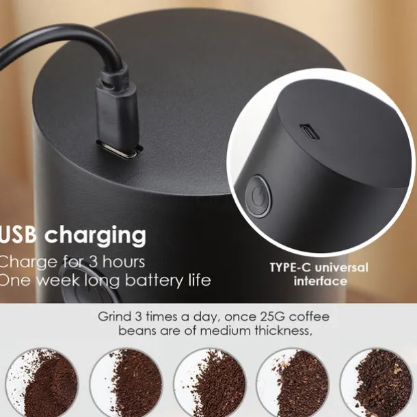 Portable Electric Coffee Grinder - USB Rechargeable, Professional Ceramic Grinding Core for Coffee Beans