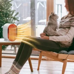 Portable Electric Heater With Thermostat 1200W Safe and Quiet PTC Ceramic Heater Heats Up To 20 Square Meter Indoor Winter Warm Air Blower Mini Radiator Heater Fan For Home Bedroom Bathroom Office Ro