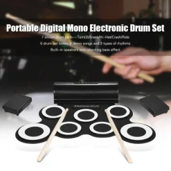 Portable Electronic Drum Kit Mini USB Interface Kids Silicon Foldable Electronic Roll up Digital Drum Pad Kit with Drum Stick Foot Switch Pedal