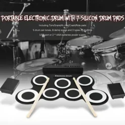 Portable Electronic Drum Kit Mini USB Interface Kids Silicon Foldable Electronic Roll up Digital Drum Pad Kit with Drum Stick Foot Switch Pedal