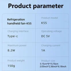 Portable Foldable Handheld & Tabletop Fan, Cold Compress Mode, 5-Speed Wind Settings, USB-C Rechargeable, Built-in Carabiner, Anti-Slip Base, Cooling & Fan Dual Mode