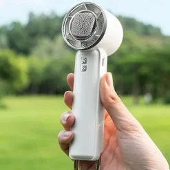 Portable Foldable Handheld & Tabletop Fan, Cold Compress Mode, 5-Speed Wind Settings, USB-C Rechargeable, Built-in Carabiner, Anti-Slip Base, Cooling & Fan Dual Mode