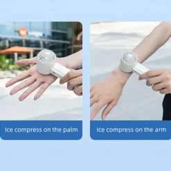 Portable Foldable Handheld & Tabletop Fan, Cold Compress Mode, 5-Speed Wind Settings, USB-C Rechargeable, Built-in Carabiner, Anti-Slip Base, Cooling & Fan Dual Mode