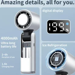 Portable Handheld Fan with Cooling Plate, 1-199 Speed Foldable Mini Fan with Stand, Hook & Lanyard, Up to 6H Use for Travel, Office, Home & Outdoor