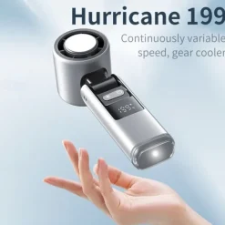 Portable Handheld Fan with Cooling Plate, 1-199 Speed Foldable Mini Fan with Stand, Hook & Lanyard, Up to 6H Use for Travel, Office, Home & Outdoor