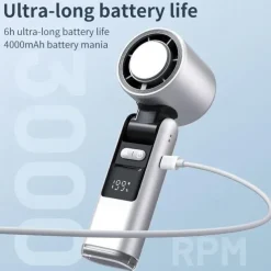 Portable Handheld Fan with Cooling Plate, 1-199 Speed Foldable Mini Fan with Stand, Hook & Lanyard, Up to 6H Use for Travel, Office, Home & Outdoor