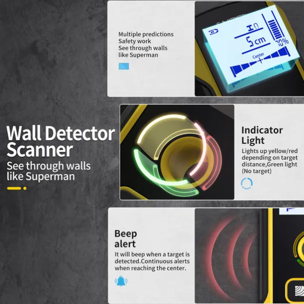 Portable Handheld Wall Scanner Wooden AC Wires Metal Pipes Rebars Detecting Tool Indicator Light Drill Hole Tool