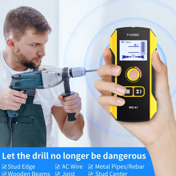 Portable Handheld Wall Scanner Wooden AC Wires Metal Pipes Rebars Detecting Tool Indicator Light Drill Hole Tool