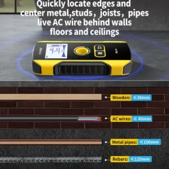 Portable Handheld Wall Scanner Wooden AC Wires Metal Pipes Rebars Detecting Tool Indicator Light Drill Hole Tool