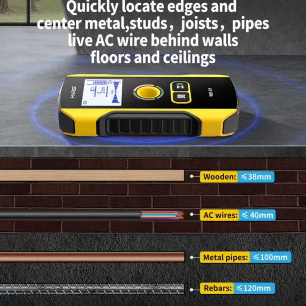 Portable Handheld Wall Scanner Wooden AC Wires Metal Pipes Rebars Detecting Tool Indicator Light Drill Hole Tool
