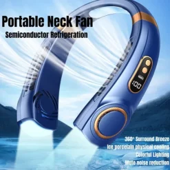Portable Hanging Neck Fan with Colorful Light USB Charging 5 Gears Brush Motor Leafless Hanging Neck Fan Rechargeable Mute Refrigeration Air Conditioning Outdoor Cooling Fan
