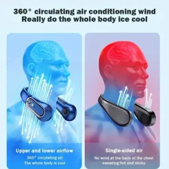 Portable Hanging Neck Fan with Colorful Light USB Charging 5 Gears Brush Motor Leafless Hanging Neck Fan Rechargeable Mute Refrigeration Air Conditioning Outdoor Cooling Fan