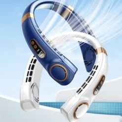 Portable Hanging Neck Fan with Colorful Light USB Charging 5 Gears Brush Motor Leafless Hanging Neck Fan Rechargeable Mute Refrigeration Air Conditioning Outdoor Cooling Fan