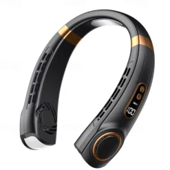 Portable Hanging Neck Fan with Colorful Light USB Charging 5 Gears Brush Motor Leafless Hanging Neck Fan Rechargeable Mute Refrigeration Air Conditioning Outdoor Cooling Fan