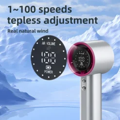 Portable High-Speed Fan Ultra-High Wind, 1–100 Stepless Speeds, LED Digital Display, Smart Touch Control, Anti-Loss Lanyard