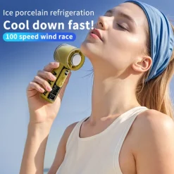 Portable Mini Handheld Fan with Ice Porcelain Dual Cooling, 3000mAh Battery, Digital Display, 100 Speed Adjustable, Quiet Lightweight USB Rechargeable Cooling Fan for Outdoor Travel