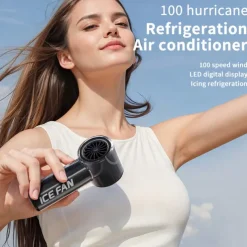 Portable Mini Handheld Fan with Ice Porcelain Dual Cooling, 3000mAh Battery, Digital Display, 100 Speed Adjustable, Quiet Lightweight USB Rechargeable Cooling Fan for Outdoor Travel