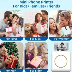 Portable Mini Label Printer: BT-Compatible Inkless Pocket Printer for iPhone Thermal Sticker Maker - Perfect for Receipts, Pictures, Notes, and Home/Office Use!