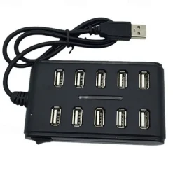 Portable 1PC General Purpose Work Home With Switch ABS Plastic Double Row Ten Port USB HUB