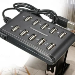 Portable 1PC General Purpose Work Home With Switch ABS Plastic Double Row Ten Port USB HUB