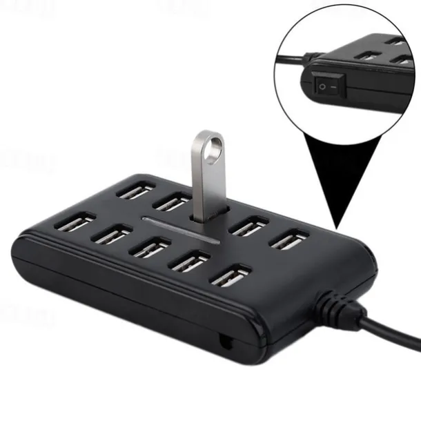 Portable 1PC General Purpose Work Home With Switch ABS Plastic Double Row Ten Port USB HUB