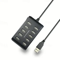 Portable 1PC General Purpose Work Home With Switch ABS Plastic Double Row Ten Port USB HUB