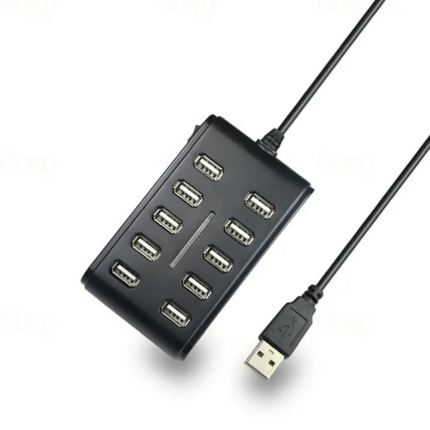 Portable 1PC General Purpose Work Home With Switch ABS Plastic Double Row Ten Port USB HUB